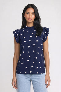 Bluse Damen - Herzprint | Rüschensäume – Herzprint Marine