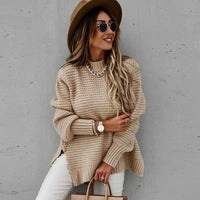 Damen ROLLRKAGEN PULLOVER | ELEGANTER SEITENSCHLITZ – Beige