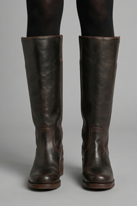 Stefanie | Damen Blockabsatz Wadenhohe Stiefel – Dunkelbraun