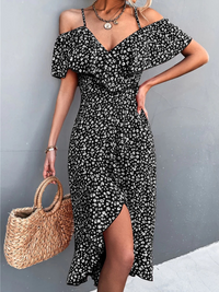 Stilvolles geblümtes Sommerkleid für Damen | Midi – Schwarz