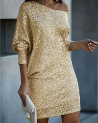 Stylisches Pailletten Partykleid für Damen | Mini – Gold