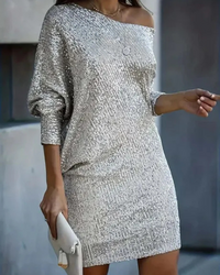 Stylisches Pailletten Partykleid für Damen | Mini – Hellgrau