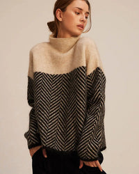 Dory Zweifarbiger Rollkragenpullover aus Baumwolle – Beige