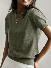 Sunniva | Damen Kurzarm Strickpullover Rundhals – Grün