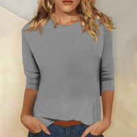 Svenja | Damen 3/4-Arm-Shirt Rundhals Basic Oberteil – Grau