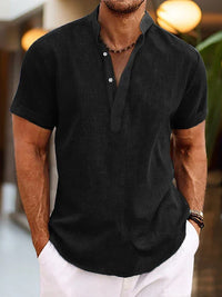 Daniel | Herren Sommerliches Henley Kurzarmshirt – Schwarz