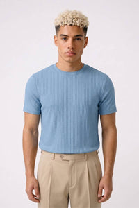 T-Shirt Herren - Gerippt Enganliegend | Modernes Design – Hellblau