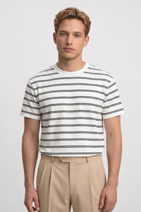 T-Shirt Herren - Gestreift | Lässiger Rundhals – Gestreift Weiß