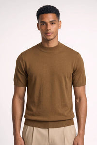 Herren T-Shirt - Mock Neck | Kurzarm Stilvoll & Bequem – Camel