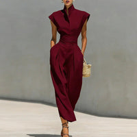 Tabitha | Damen Ärmelloses Midikleid mit Stehkragen – Burgunder