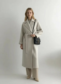 Shulamit - Eleganter Langarm Mantel Mit Gürtel – Weiß