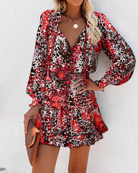 Tara | Damen Langärmliges Blumenkleid – Rot