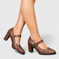 Teodora | Damen Mary Jane Blockabsatz Schuhe – Braun