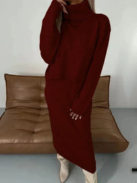 Thalina | Damen Strick-Set Zweiteilig Kleid Pullover – Rot