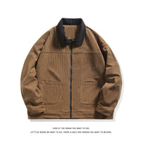 Theo | Herren Gefütterte Cordjacke mit Kontrastkragen – Kaffeebraun