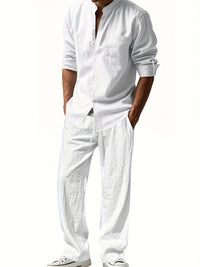 Theron | Herren Stehkragen Zweiteiler Hemd und Hose Set – Weiß