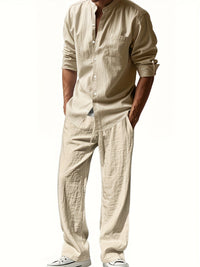 Theron | Herren Stehkragen Zweiteiler Hemd und Hose Set – Khaki