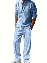 Theron | Herren Stehkragen Zweiteiler Hemd und Hose Set – Blau