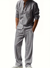 Theron | Herren Stehkragen Zweiteiler Hemd und Hose Set – Grau