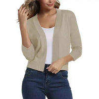 Thordis | Damen Strickjacke Offene Front 3/4 Arm – Beige