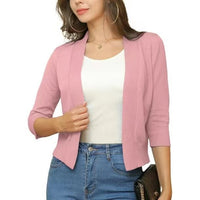 Thordis | Damen Strickjacke Offene Front 3/4 Arm – Hellrosa