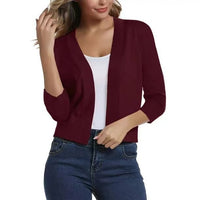 Thordis | Damen Strickjacke Offene Front 3/4 Arm – Burgunder
