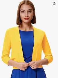 Thordis | Damen Strickjacke Offene Front 3/4 Arm – Gelb
