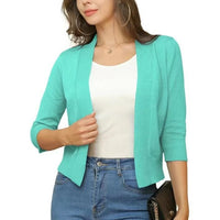 Thordis | Damen Strickjacke Offene Front 3/4 Arm – Türkis