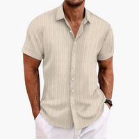 Tillmann | Herren Gestreiftes Kurzarm Hemd – Beige