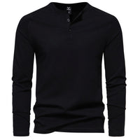 Tobias | Herren Langarm Henley Shirt mit Knopfleiste – Schwarz