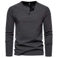 Tobias | Herren Langarm Henley Shirt mit Knopfleiste – Dunkelgrau