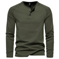 Tobias | Herren Langarm Henley Shirt mit Knopfleiste – Olivegrün