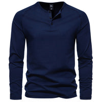 Tobias | Herren Langarm Henley Shirt mit Knopfleiste – Navyblau