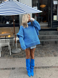 Trendiger Oversize-Pullover für Damen | Rollkragen – Blau