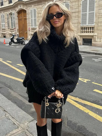 Trendiger Oversize-Pullover für Damen | Rollkragen – Schwarz