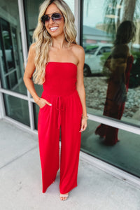 IRMGARD - SCHULTERFREIER JUMPSUIT – Rot