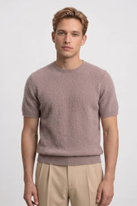 Herren T-Shirt - Fein gestrickt Kurzarm mit Rundhals | Casual – Taupe