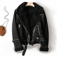 Saynita | Sherpa-Fleece Leder-Bomberjacke – Perle  Schwarz