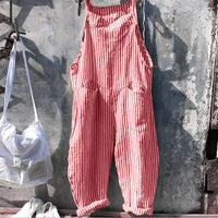 Simon | Unisex Vintage Gestreifter Loose-Fit Latzhosen Overall – Rot