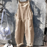 Simon | Unisex Vintage Gestreifter Loose-Fit Latzhosen Overall – Hellbraun