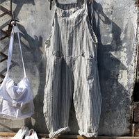 Simon | Unisex Vintage Gestreifter Loose-Fit Latzhosen Overall – Grau