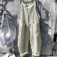 Simon | Unisex Vintage Gestreifter Loose-Fit Latzhosen Overall – Grün