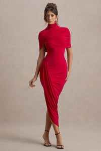 Taylor - Asymmetrisches, Gedrehtes Maxikleid mit Cape – ROT