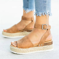 Ursula | Damen Plateau Keilsandaletten mit Espadrille Sohle – Kastanienbraun