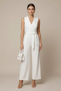 Lucy | Weites Bein Langarm Jumpsuit – Weiß