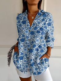 Gabriella | Kerbenausschnitt Mixed Print Bluse – Dunkelblau Blumenmuster