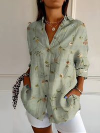 Gabriella | Kerbenausschnitt Mixed Print Bluse – Grün