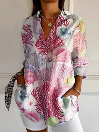 Gabriella | Kerbenausschnitt Mixed Print Bluse – Rosa