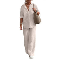 Heidi-Mode | Lässiges Baumwoll-Leinen-Set Für Damen – Beige