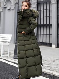 Damen Elegante Puffer Mantel | Lang – Oliv